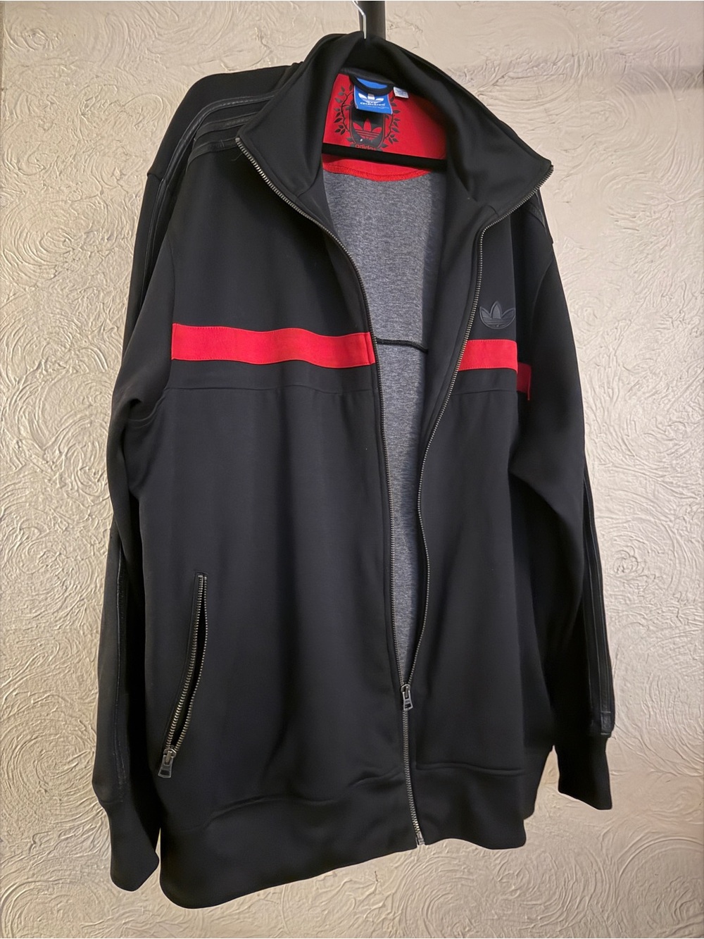 adidas Black Performance Jacket with Red Chest Stripe